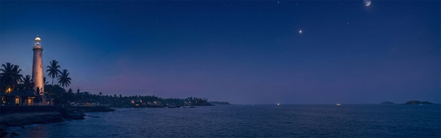 Coastal Sri Lankan skyline at dusk, symbolising the nation the College serves